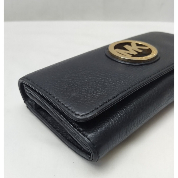 Michael Kors Black Leather Round Logo Credit Card Bifold Wallet - Picture 8 of 16